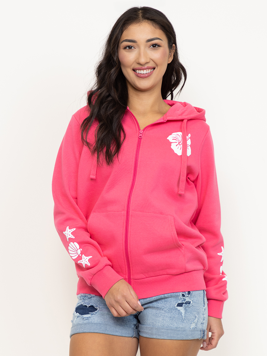 Women's Hibiscus Zip Hoodie Warehouse One