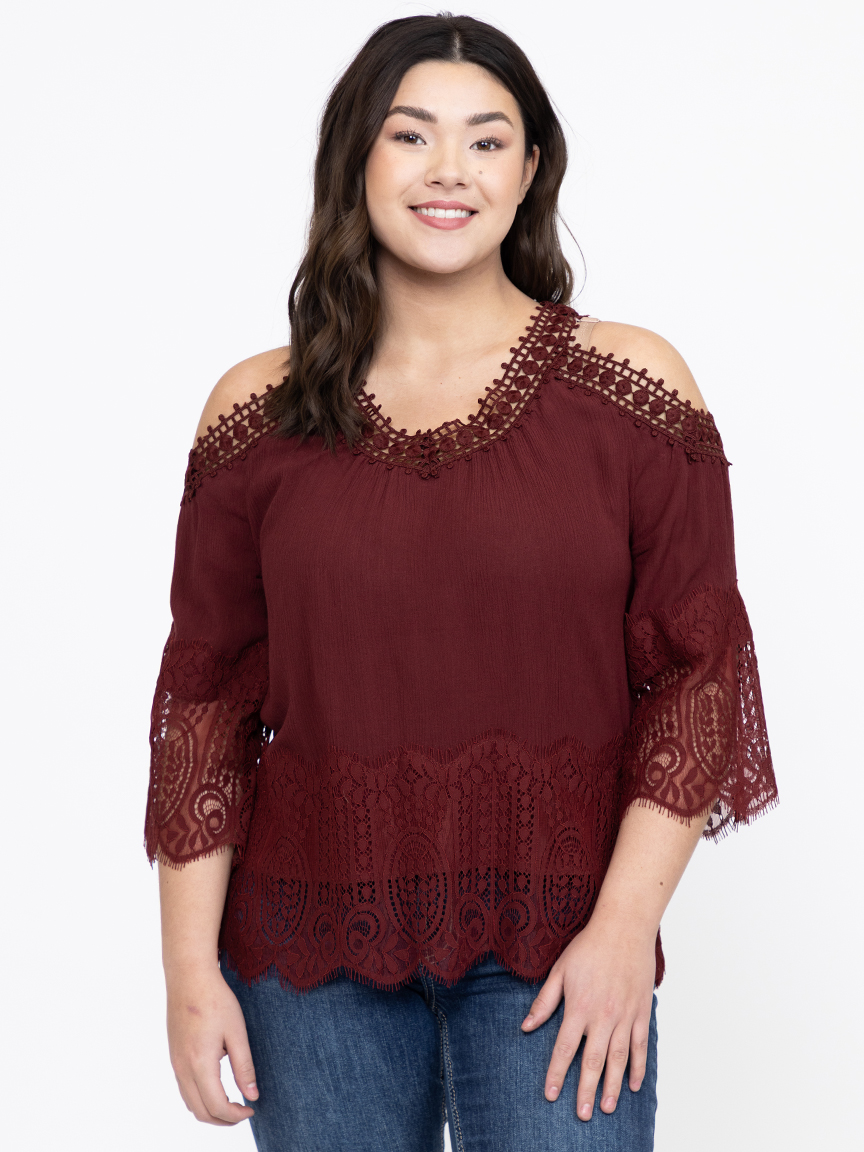 Women's Lace Cold Shoulder Top Warehouse One
