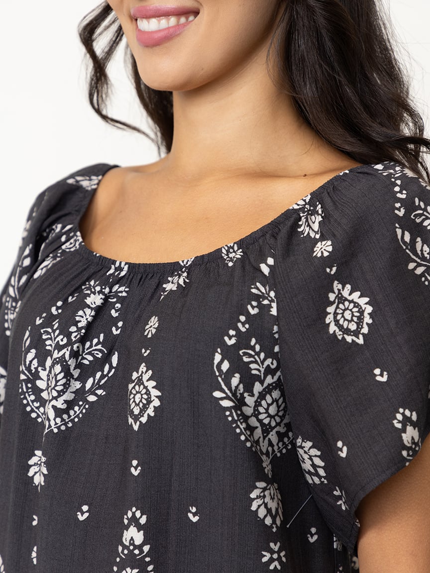 Women's Crochet Hem Peasant Top
