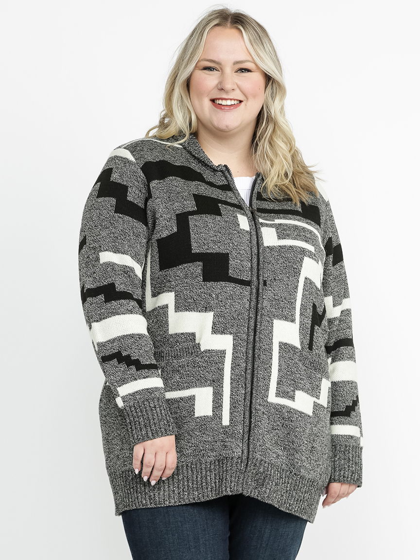 Women's Geometric Zip Front Cardigan Warehouse One