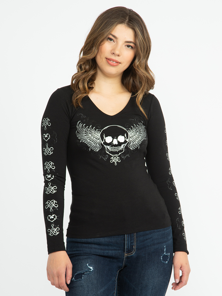 Women's Skull Long Sleeve Tee Warehouse One