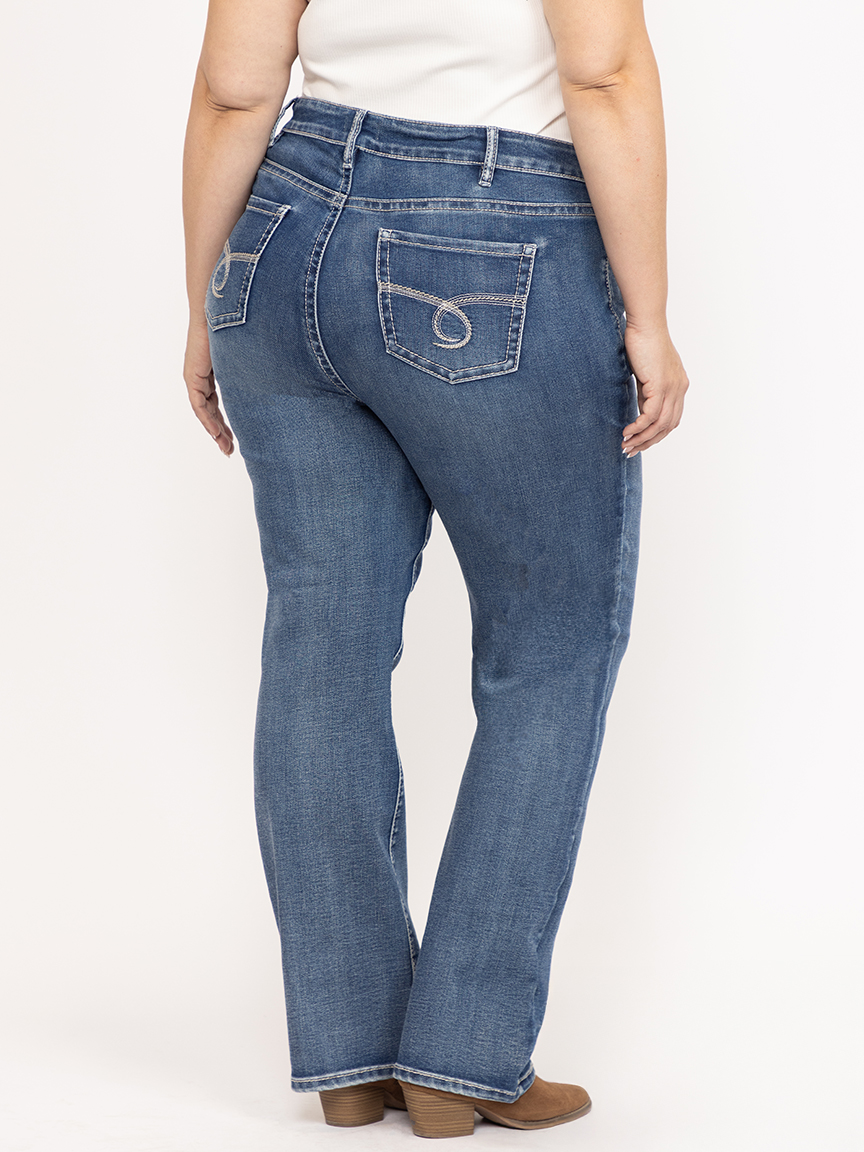 Women's Plus Medium Wash Embroidered Baby Boot Jeans