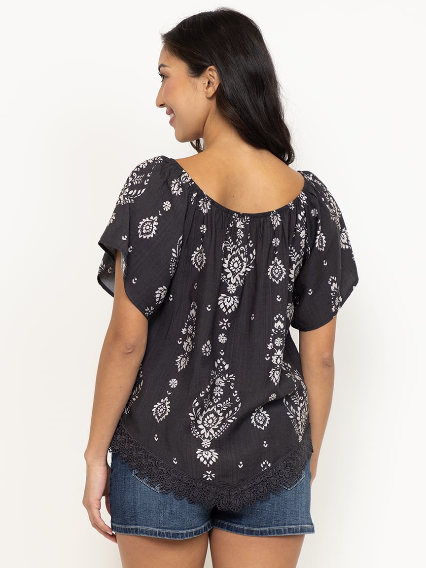 Women's Crochet Hem Peasant Top