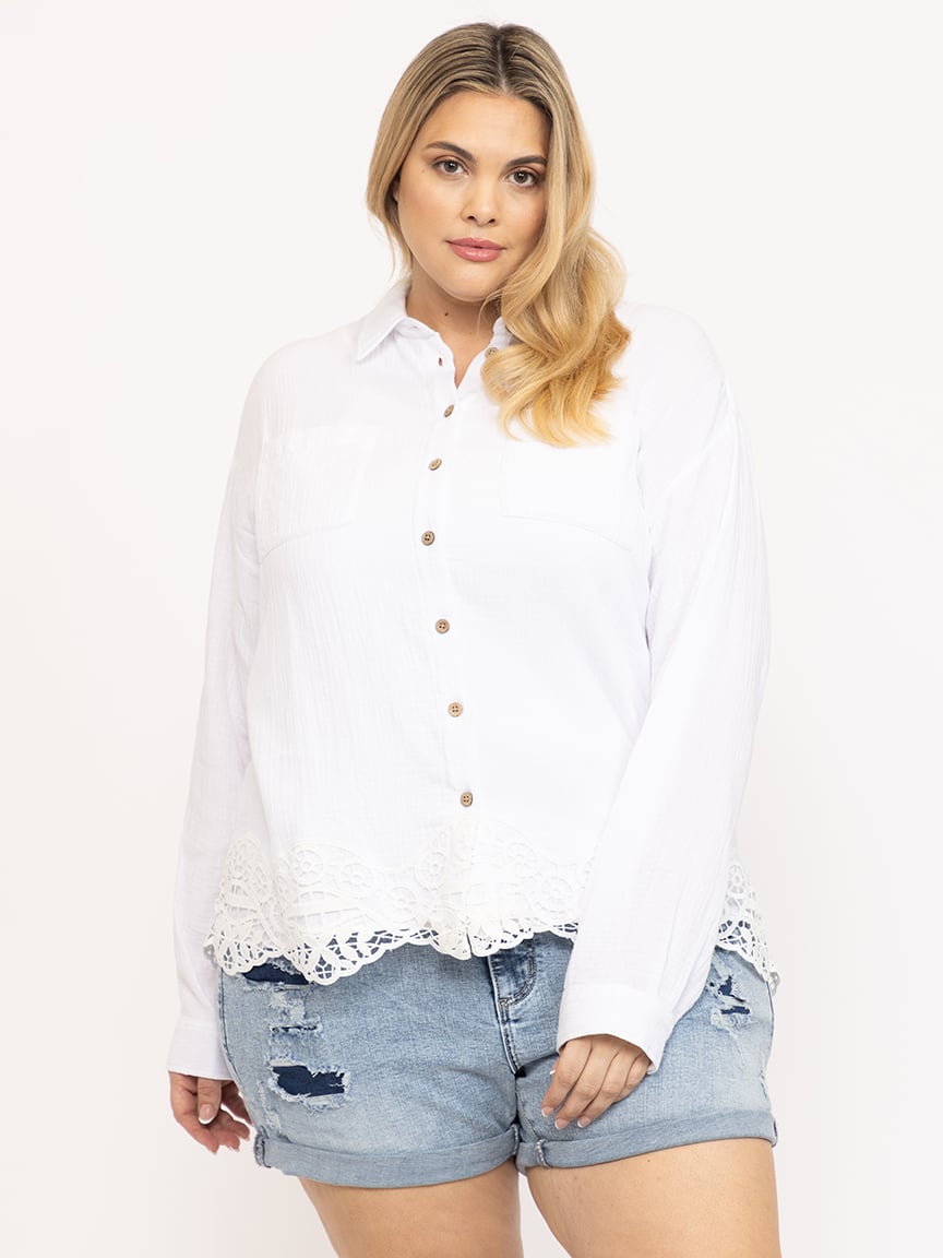 Women's Crochet Trim Shirt