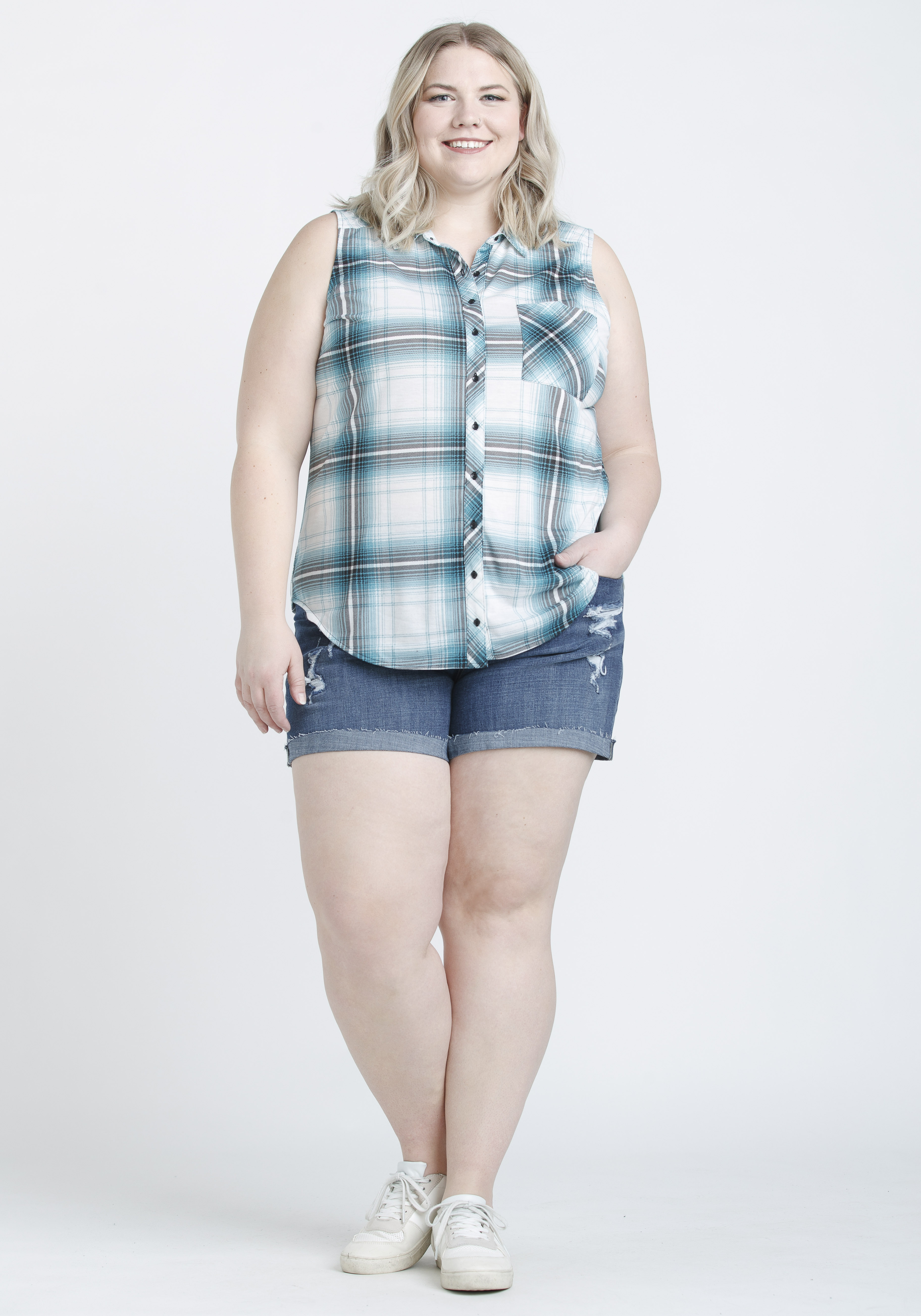Women's  Sleeveless Plaid Shirt