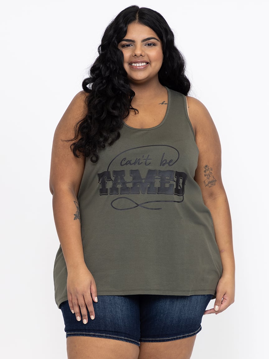 【DEARMINE】Elas Name Tack Tee Women's Can't Be Tamed Racerback Tank Warehouse One