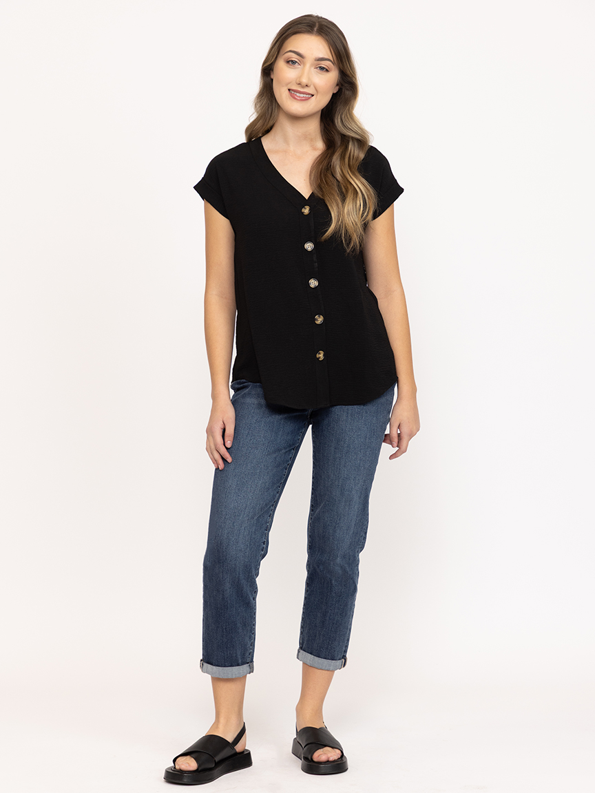Women's Solid Button Front Top