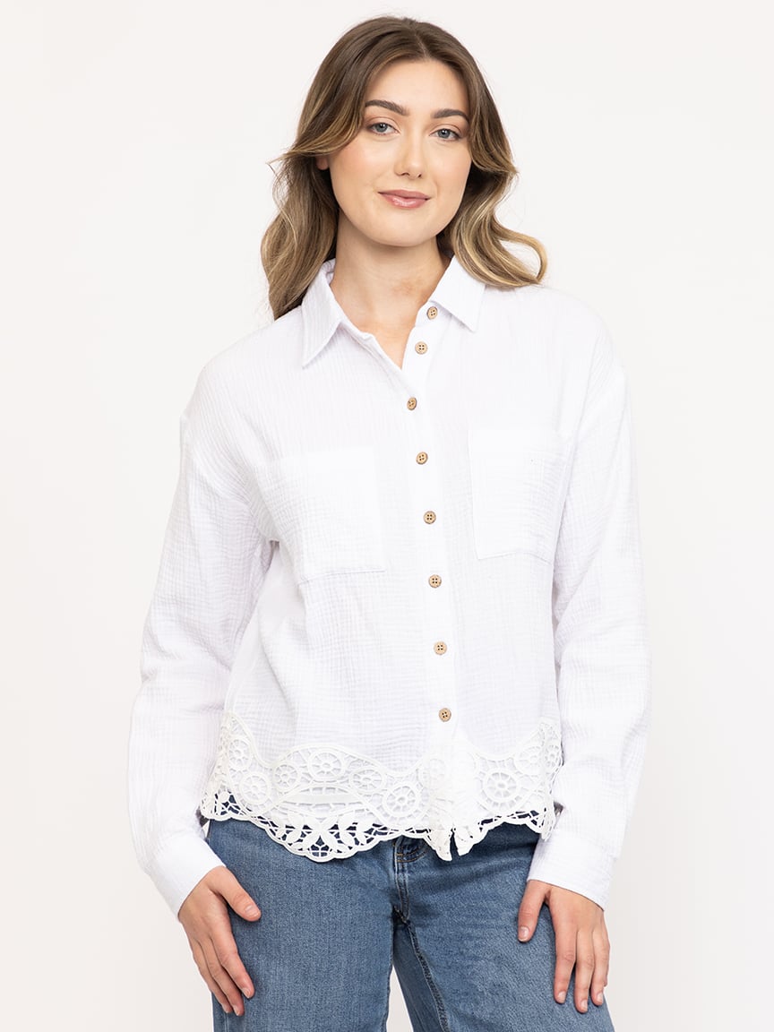 Women's Crochet Trim Shirt