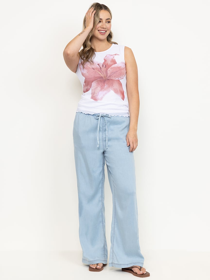 Women's Regular Rise Tie Front Pull-on Wide Leg Jeans