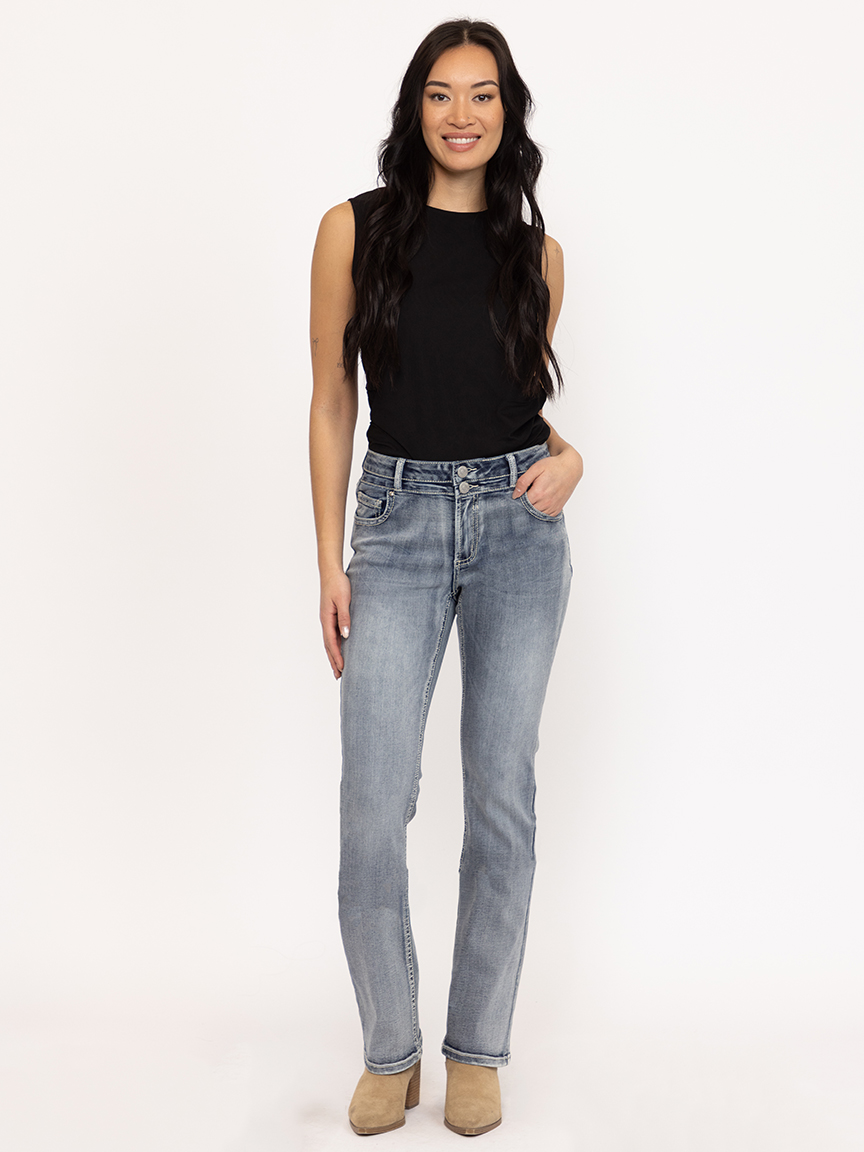 Women's Light Wash Wing Embellished Baby Boot Jeans