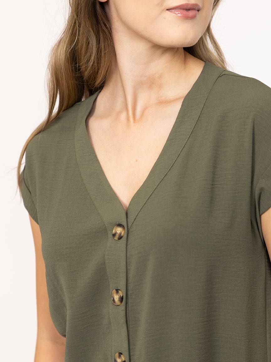Women's Solid Button Front Top
