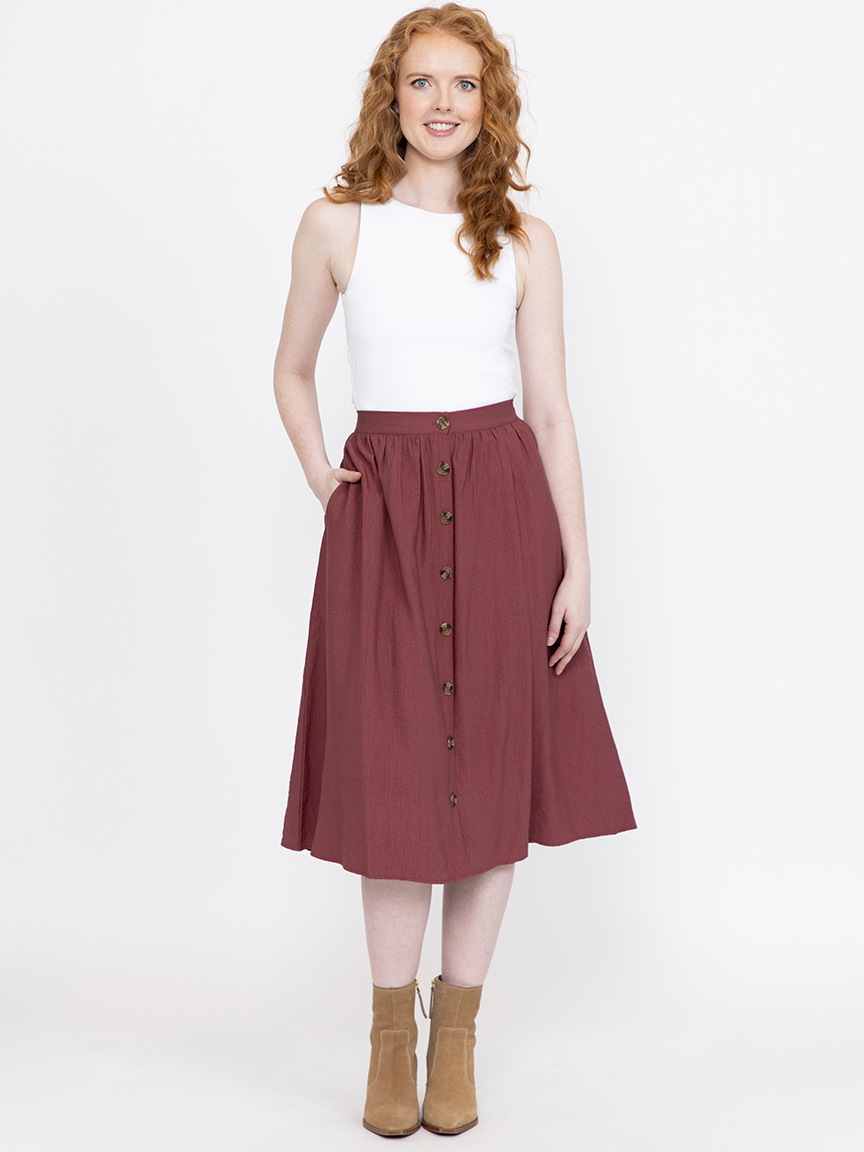Women's Button Front Midi Skirt Warehouse One
