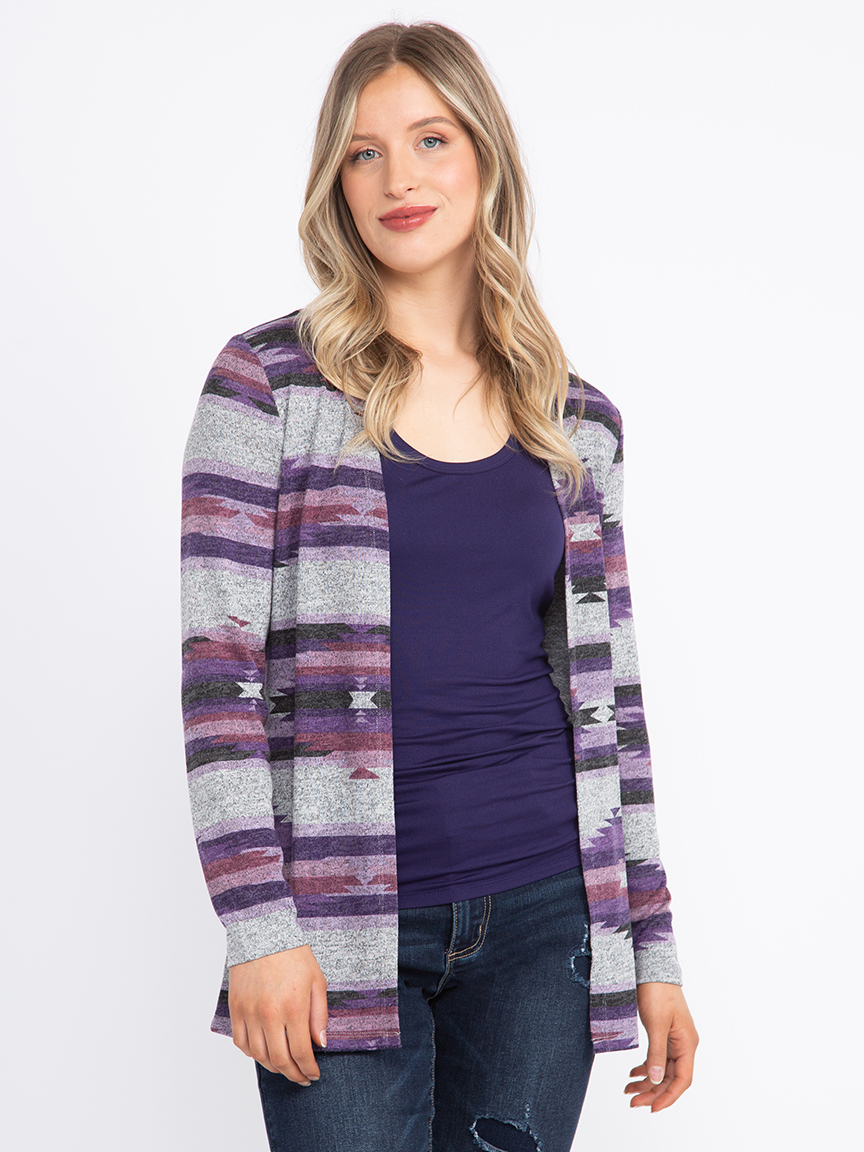 Zip Up Long Sleeve Geometric Cardigan