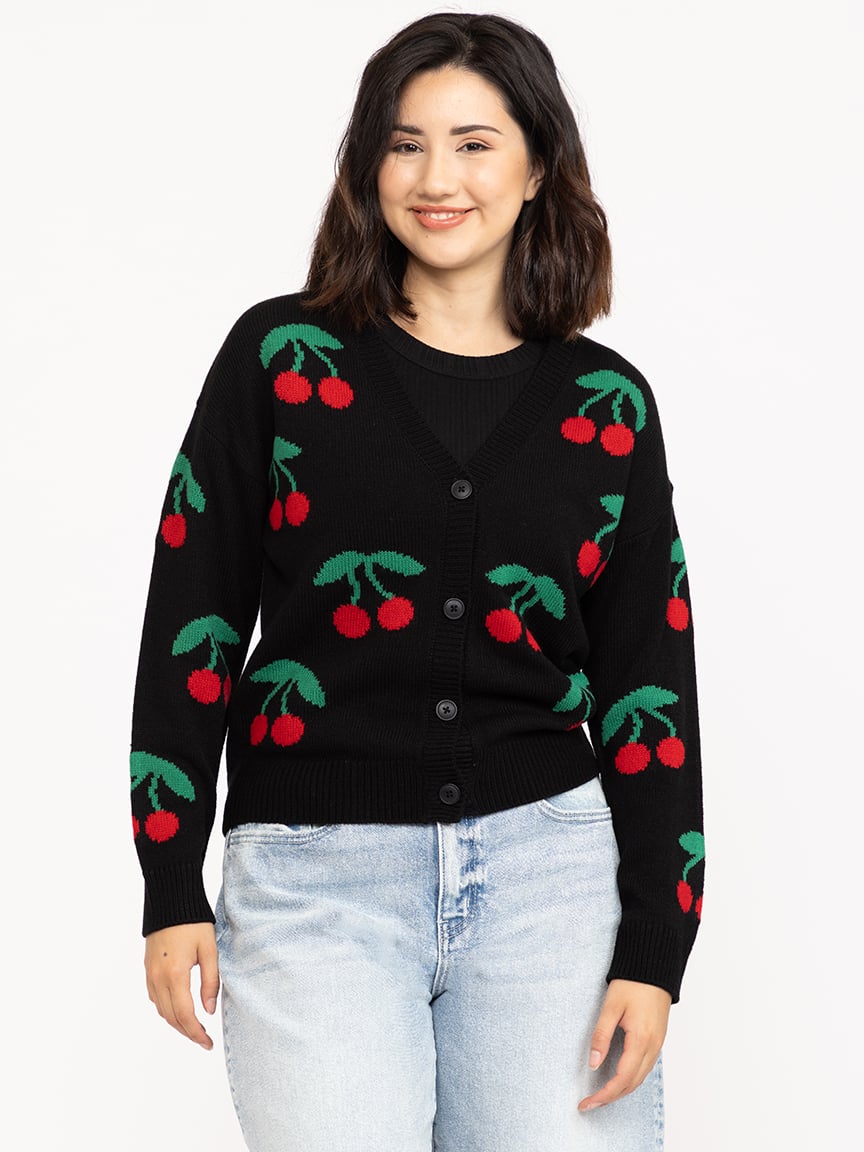Women's Cherry Button Front Cardigan