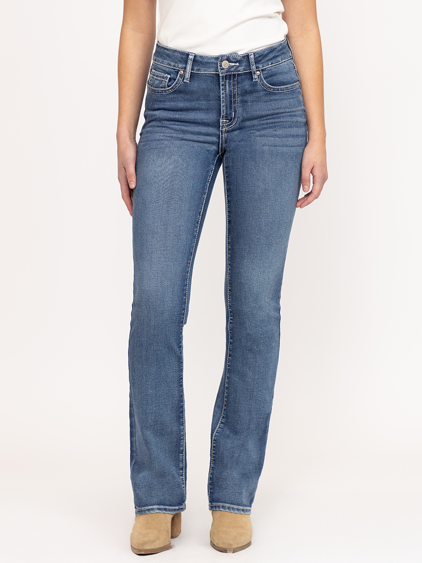 Women's Medium Wash Embroidered Baby Boot Jeans