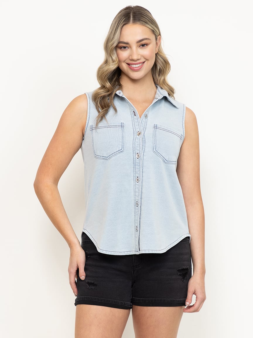 Women's Sleeveless Knit Denim Shirt