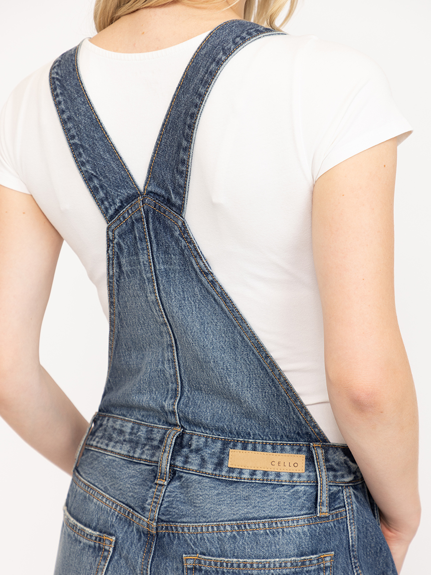 Women's Medium Wash Mid Rise Barrel Overall