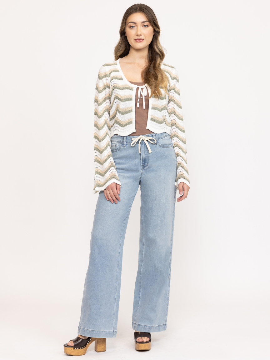 Women's Wave Stitch Tie Front Cardigan