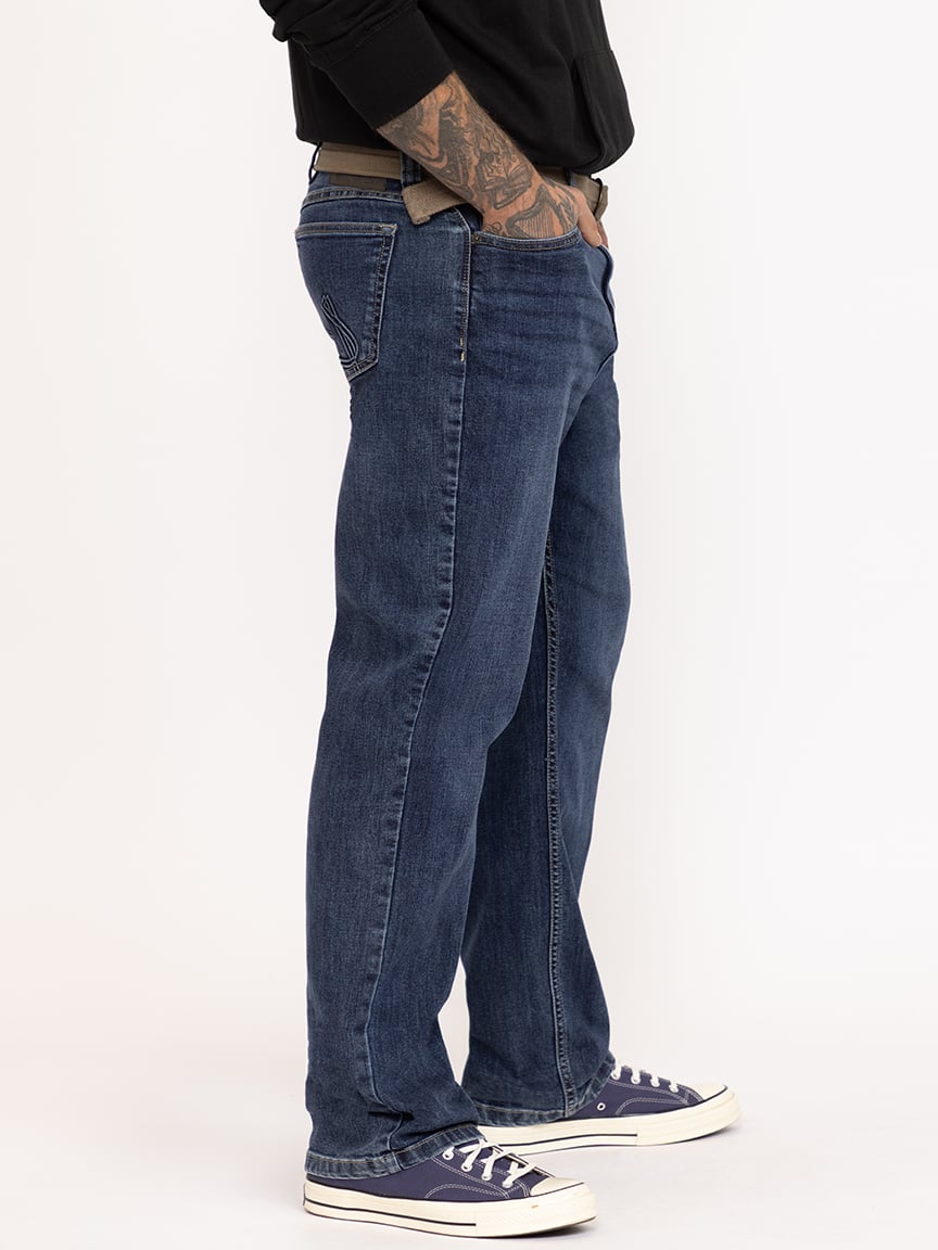Men's Relaxed Medium Wash Jeans with Bel