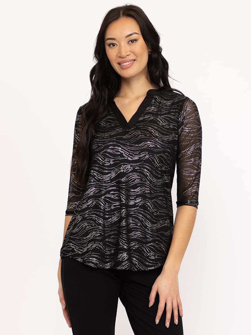 Women's Mesh V neck Blouse Warehouse One